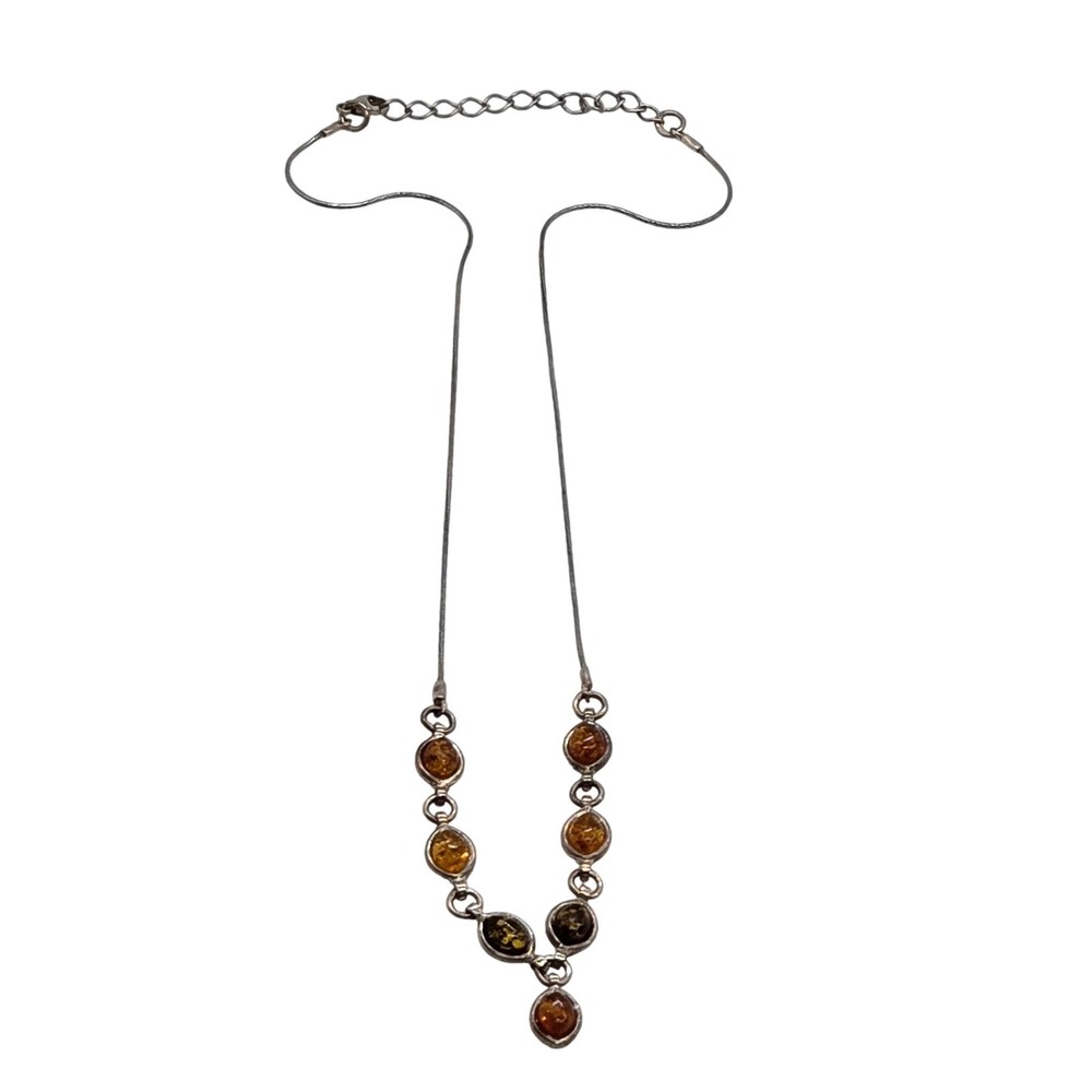 925 Sterling Silver Multi-Color Baltic Amber Statement Women's Necklace 19"